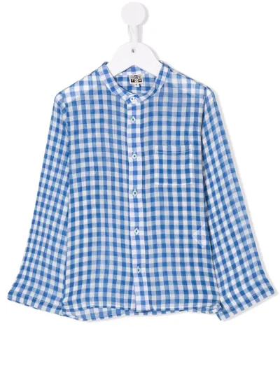 Bonton Kids' Gingham Check Cotton Shirt In Blue