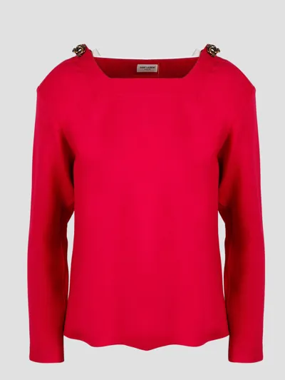 Saint Laurent Sqaure Neckline Blouse In Pink & Purple