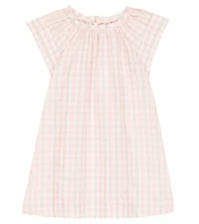 Bonpoint Babies' Checked Cotton And Linen Dress In Dusky Pink