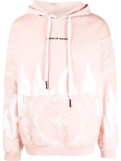 Vision Of Super Flame-print Cotton Hoodie In Rosa