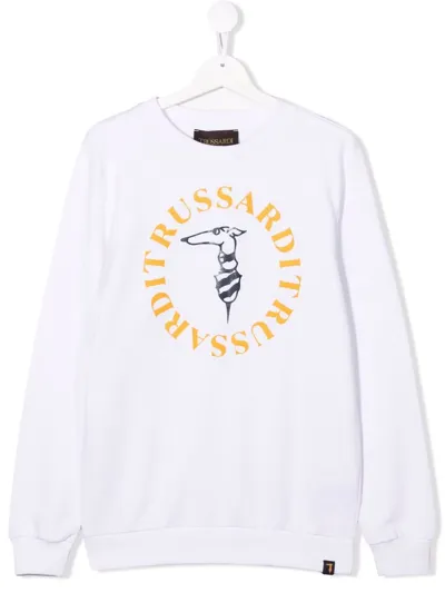 Trussardi Junior Kids' Logo-print Long-sleeve Sweatshirt In White