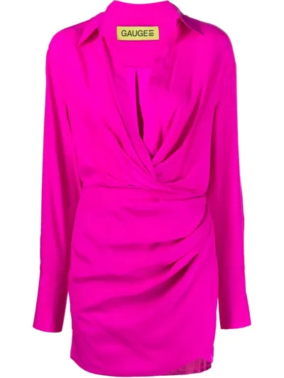 Gauge81 Naha Draped Silk-satin Mini Shirt Dress In Fuschia