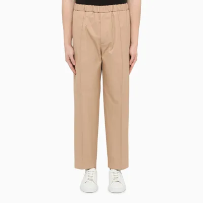 Jil Sander Elasticated-waist Cotton-twill Trousers In Beige