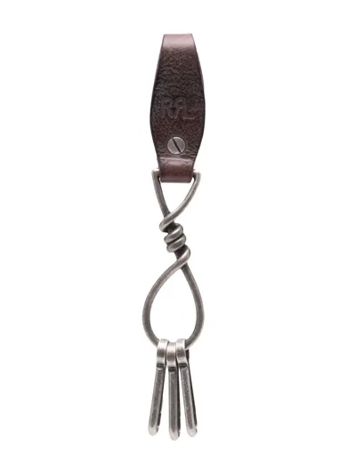 Ralph Lauren Rrl Embossed-logo Leather Keyring In Brown