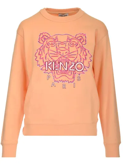 Kenzo Tiger Embroidered Crewneck Sweatshirt In Orange