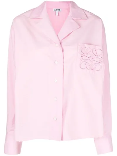 Loewe Logo-embroidered Long-sleeve Shirt In Pink