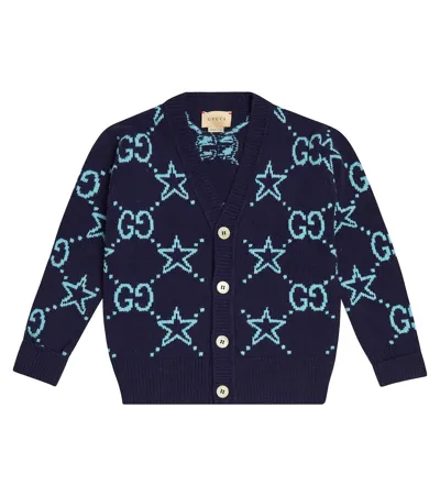 Gucci Kids' Gg Star-print Wool Cardigan In Blue