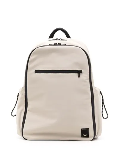 Emporio Armani Logo-patch Zipped Backpack In Nude