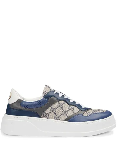 Gucci Monogrammed Coated-canvas And Leather Sneakers In Neutral