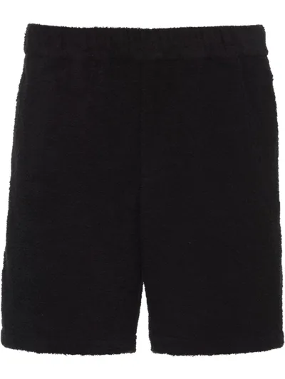 Prada Logo-plaque Terry-cloth Shorts In Black