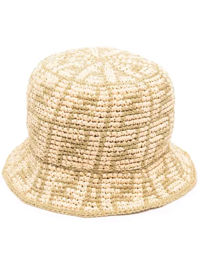 Fendi Woven Ff-logo Bucket Hat In Gold