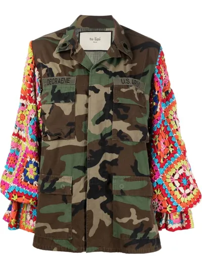 Tu Lizé Green Camouflage Jacket With Crochet Sleeves