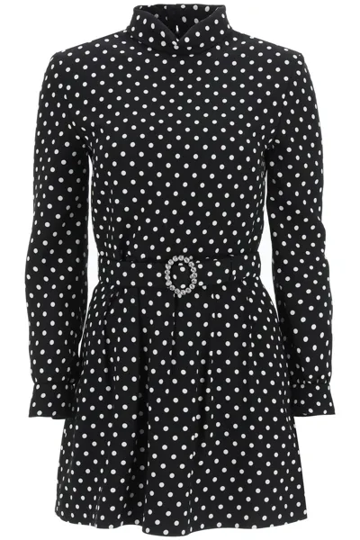 Saint Laurent Polka Dot-print Belted Dress In Black