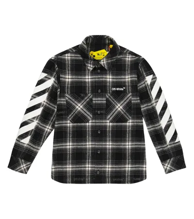 Off-white Kids' Checked Cotton-blend Flannel Shirt In Black White