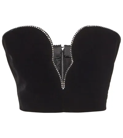 Saint Laurent Scallop Velour Chain-trim Bustier Bra Top In Noir