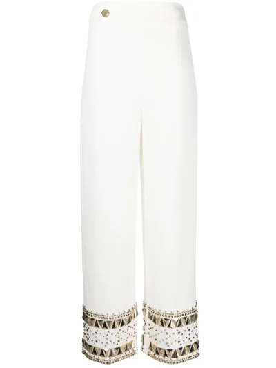 Philipp Plein Cady Gold-studded Trousers In White