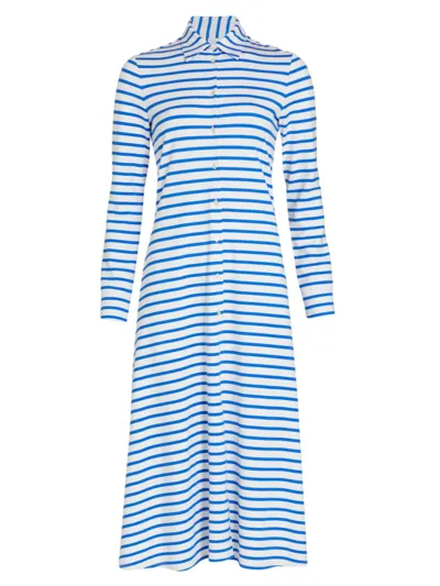 Rosetta Getty Striped Button-down Midi Shirtdress In Blue White