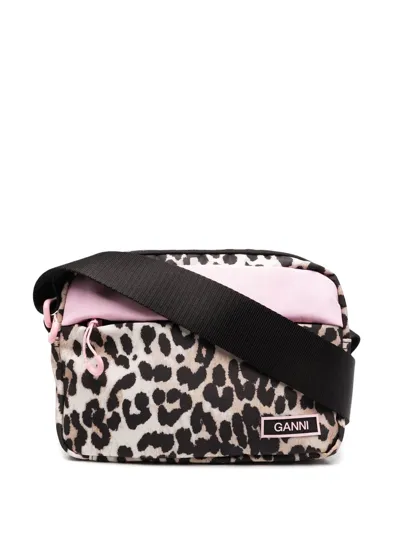 Ganni Recycled Festival Bag In Leopard