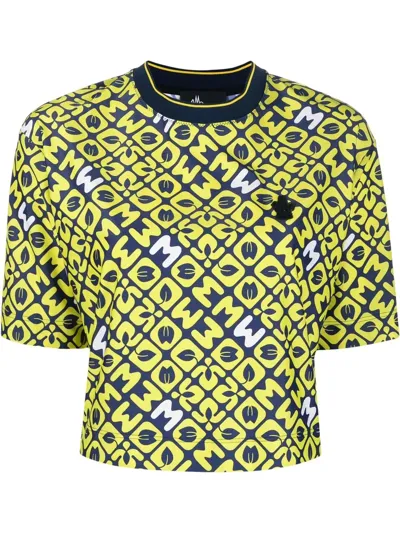 Moncler Day-namic Short Sleeve T-shirt In Yellow Navy Print