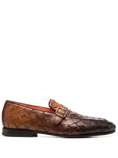 Santoni Interwoven Leather Loafers In Braun