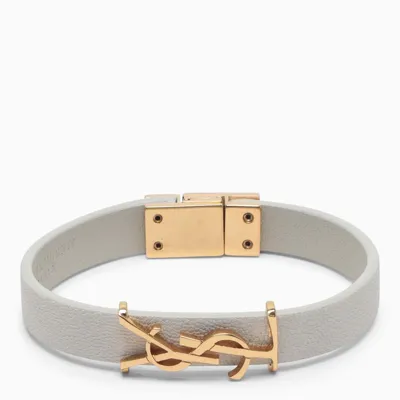 Saint Laurent Opyum Bracelet In Vintage Leather And Metal In Nude & Neutrals