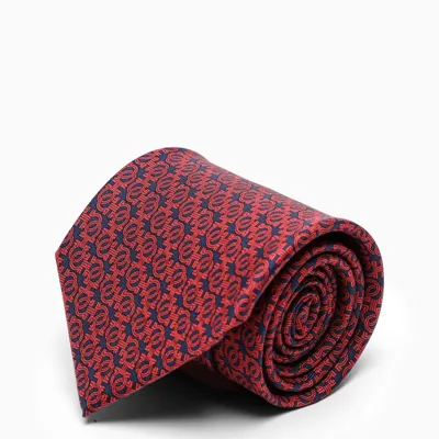 Ferragamo Blue/red Silk Tie With Gancini Print