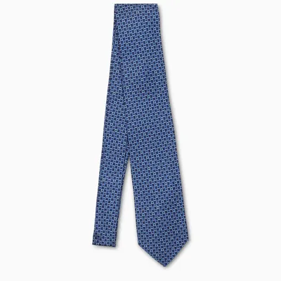 Ferragamo Blue/light Blue Silk Tie With Gancini Print