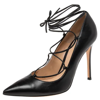 Pre-owned Gianvito Rossi Black Leather Femi Lace-up Pumps Size 40