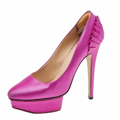 Pre-owned Charlotte Olympia Pink Satin Paloma Fan Pleat Platform Pumps Size 38.5