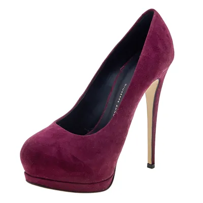 Pre-owned Giuseppe Zanotti Burgundy Suede Platform Pumps Size 37.5