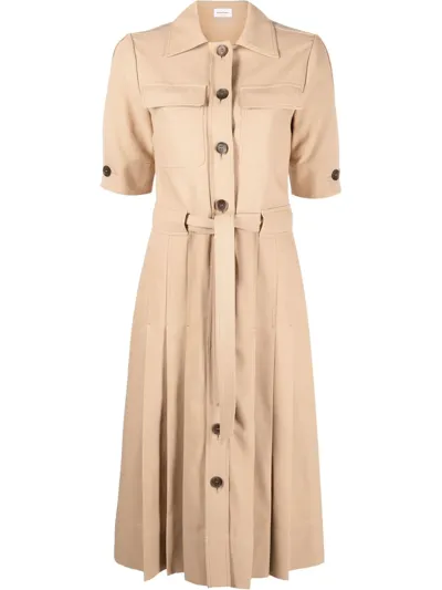 Ferragamo Short-sleeve Cotton Shirt Dress In Neutrals