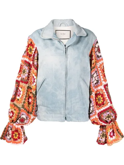 Tu Lizé Contrasting Crochet Sleeves Denim Jacket In Blue