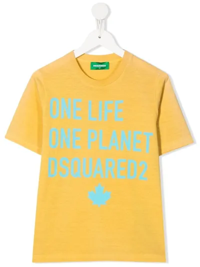 Dsquared2 Kids' One Life One Planet T-shirt In Yellow