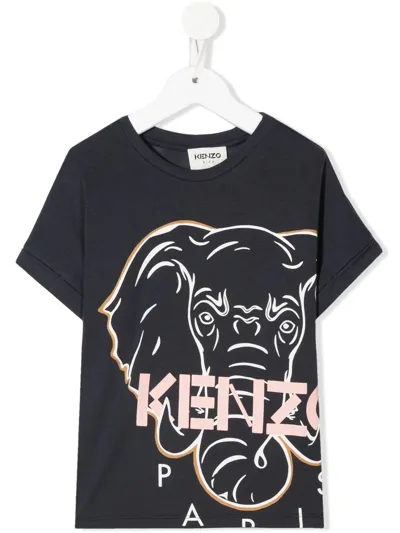 Kenzo Kids' Elephant-print T-shirt In Grey