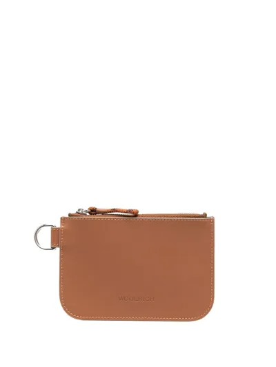 Woolrich Zipped Leather Wallet In Braun