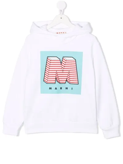 Marni Kids' Logo-print Hoodie In White