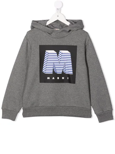 Marni Kids' Logo-print Cotton Hoodie In Grey