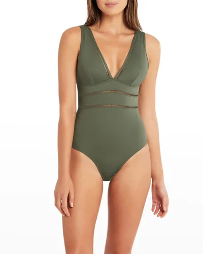 Sea Level Swim Essentials Spliced One Piece In Khaki