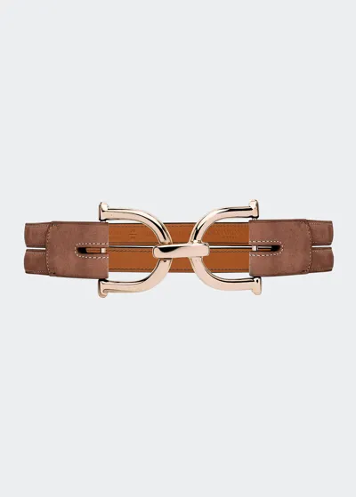 Vaincourt Paris La Curieuse Double Nubuck Buckle Belt In Havane