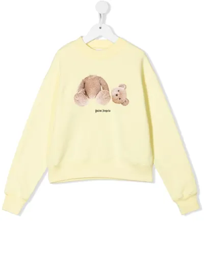 Palm Angels Teddy Bear-print Crew-neck Sweatshirt In Yellow