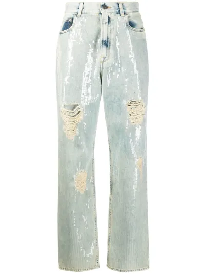 Golden Goose Journey Distressed Sequin Jeans In Blue