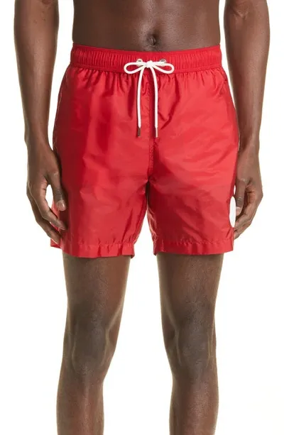 Moncler Logo Patch Swim Trunks In Red