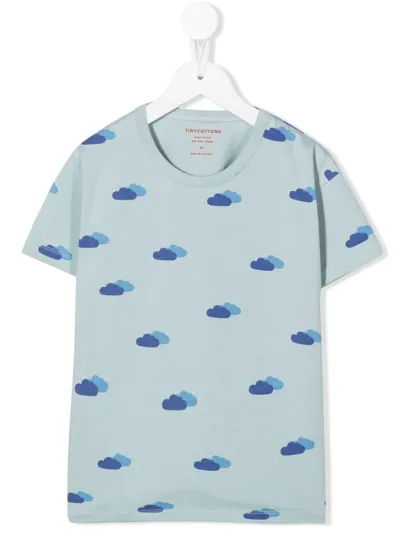 Tiny Cottons Kids' Clouds-print Short-sleeve T-shirt In Blue