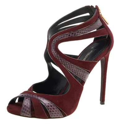 Pre-owned Dolce & Gabbana Burgundy Suede And Snakeskin Sandals Size 36.5