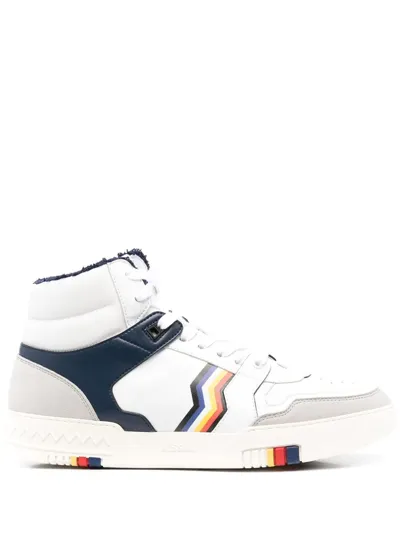 Missoni Panelled Leather High-top Sneakers In White