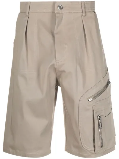 Les Hommes Stretch Cotton Cargo Shorts In Neutrals