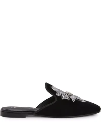 Giuseppe Zanotti Elsa Velvet Floral-detail Loafers In Black