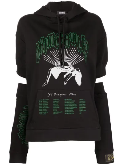 Raf Simons Graphic-print Detachable-sleeve Hoodie In Black