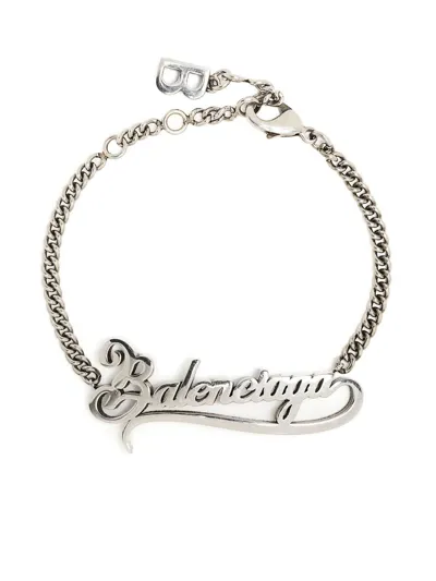 Balenciaga Typo Valentine Brass Bracelet In Silver