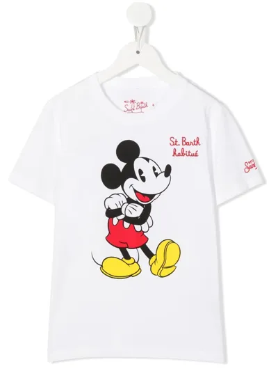 Mc2 Saint Barth Teen Mickey Mouse Cotton T-shirt In White